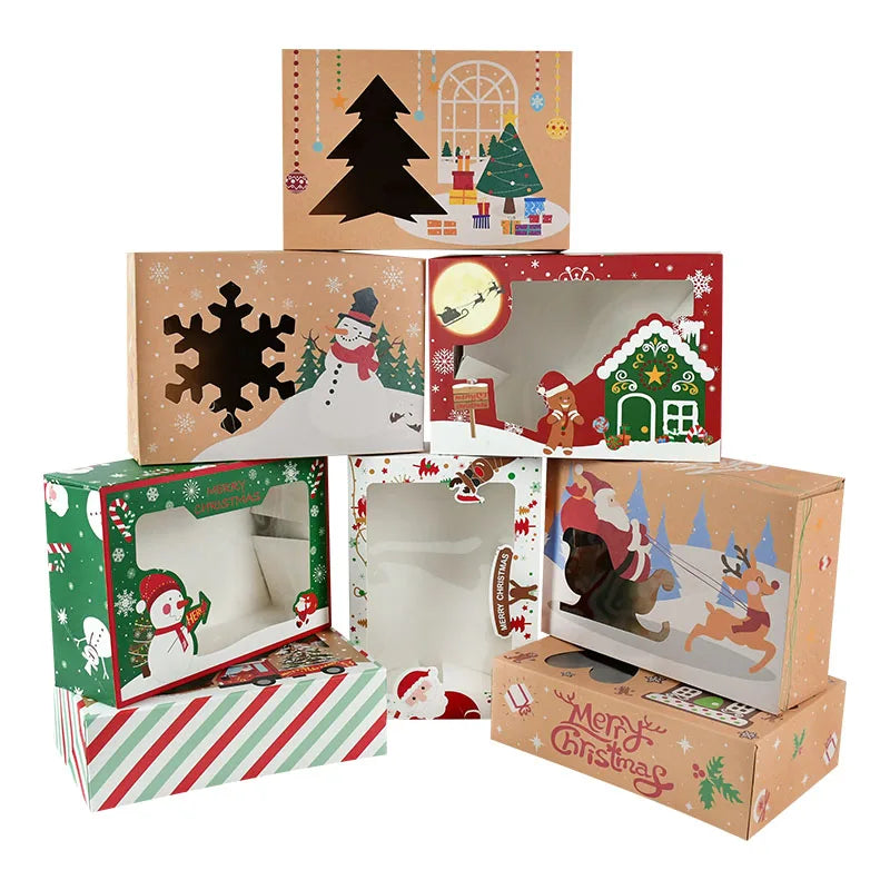 Large Size New Year Decoration Cartoon Santa Claus Paper Boxes with Clear Window Christmas Gift Candy Packaging Box
