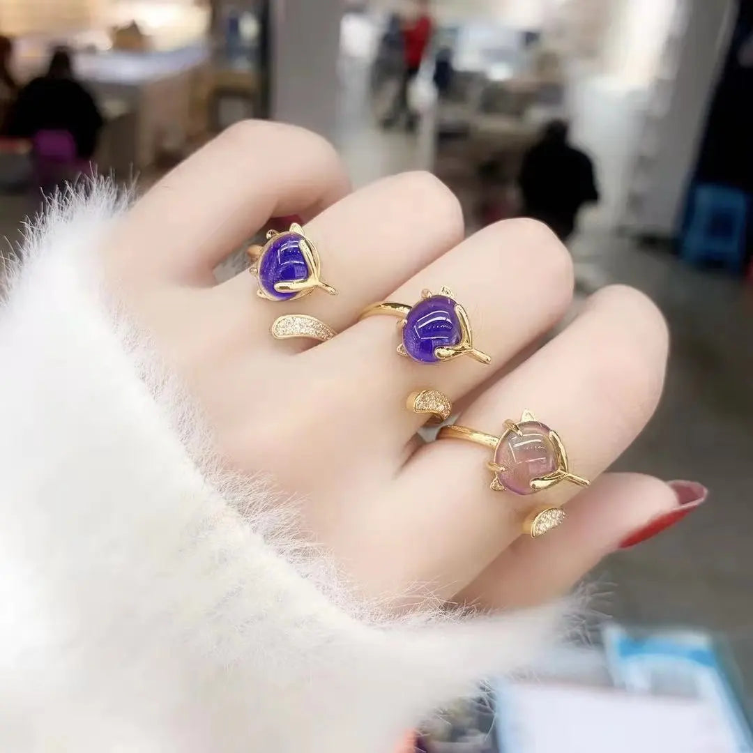 SC Wholesale Korean Fox Rings Fashion Gold Stainless Steel Rings Stylish Thermochromic Zircon Rings to My Dauther