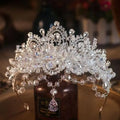 French Rhinestone Wedding Tiara Brilliant Eye Catching Wavy Feminine Hair Accessories Large Full Diamonds Delicate Party Crown