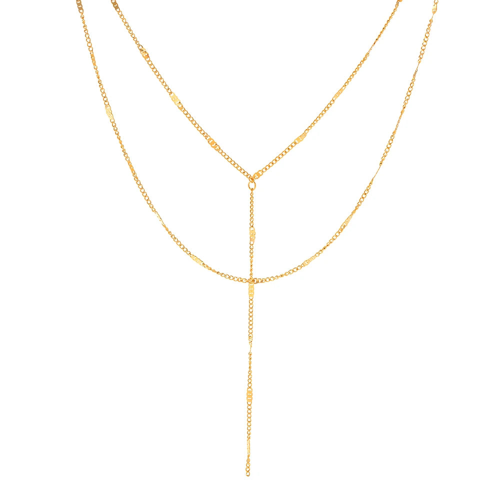 Waterproof Jewelry Simple Chain Necklace Stainless Steel Y Shape Double Layer Chain Necklace for Girls
