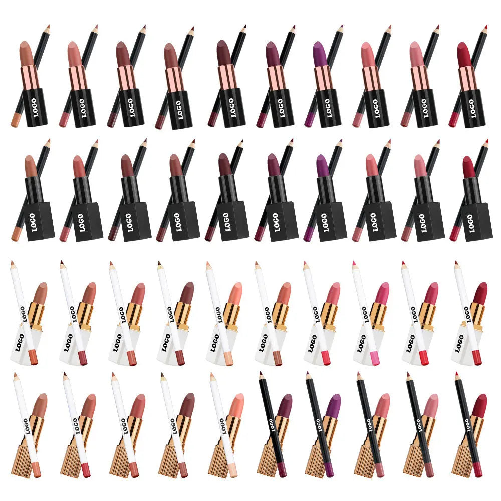 Custom Cosmetics Vegan Lipstick Smudge-resistant Waterproof Matte 2 in 1 Makeup Set Liquid Matte Lipstick Lip Liner Pencil Kit