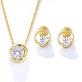 New Fashion Gold Plated Prong Setting Bling Cubic Zircon 925 Sterling Silver Diamond Stud Earrings Necklace Jewelry Set