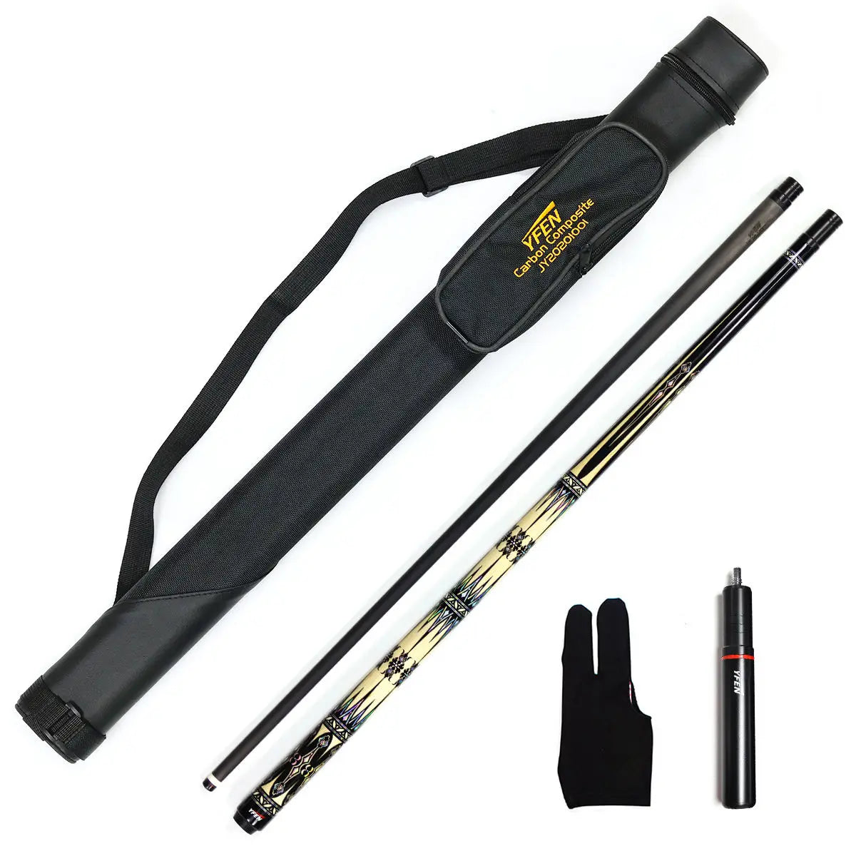 YFEN M1-M4 Superior Carbon Fiber Stainless Steel Joint 1/2 Billiard Cue Set with Cue Bag & Extension for Pool Sport MegaBDM