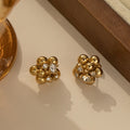 Trendy 18K Gold Plated Jewelry Waterproof Flower Zircon Beads Stainless Steel Stud Earring for Women
