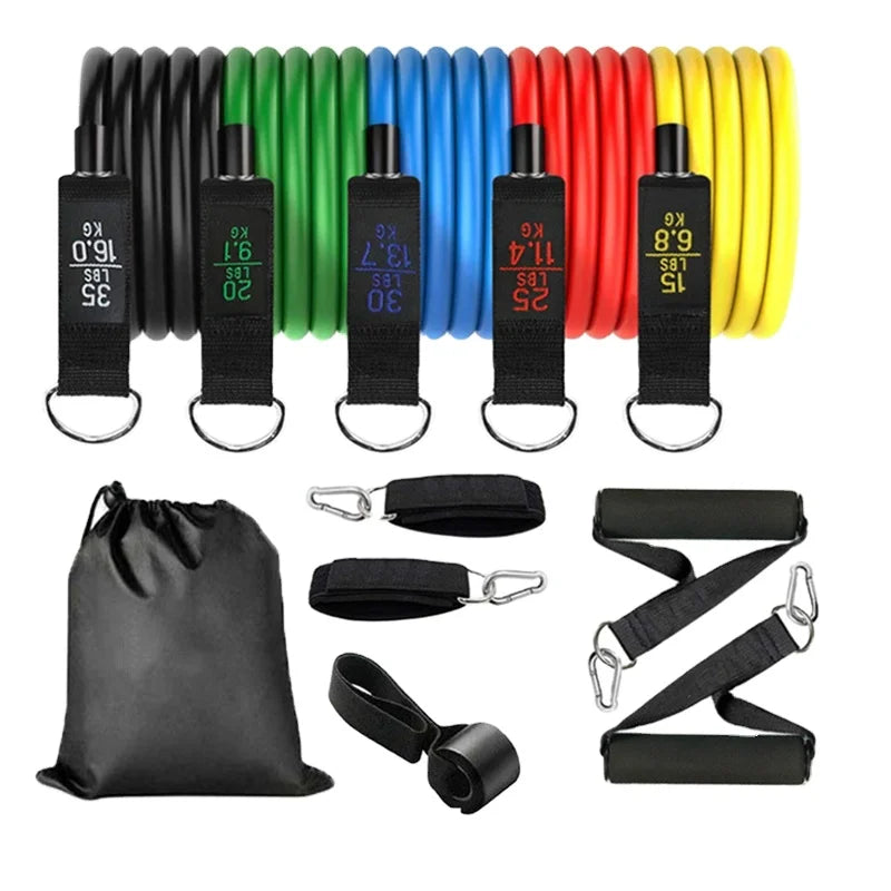 Yoga Resistance Bands Set 150 Lbs 11 Pcs Sweat-Resistant Elastic Workout Gear for Home Gym Training and Travel