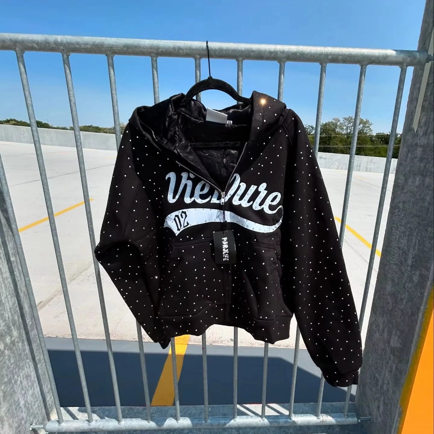 US Free Tax Custom Streetwear 500g French Terry Rhinestone Sun Faded Acid Wash Distressed Patch Cropped Zip up Hoodie Men