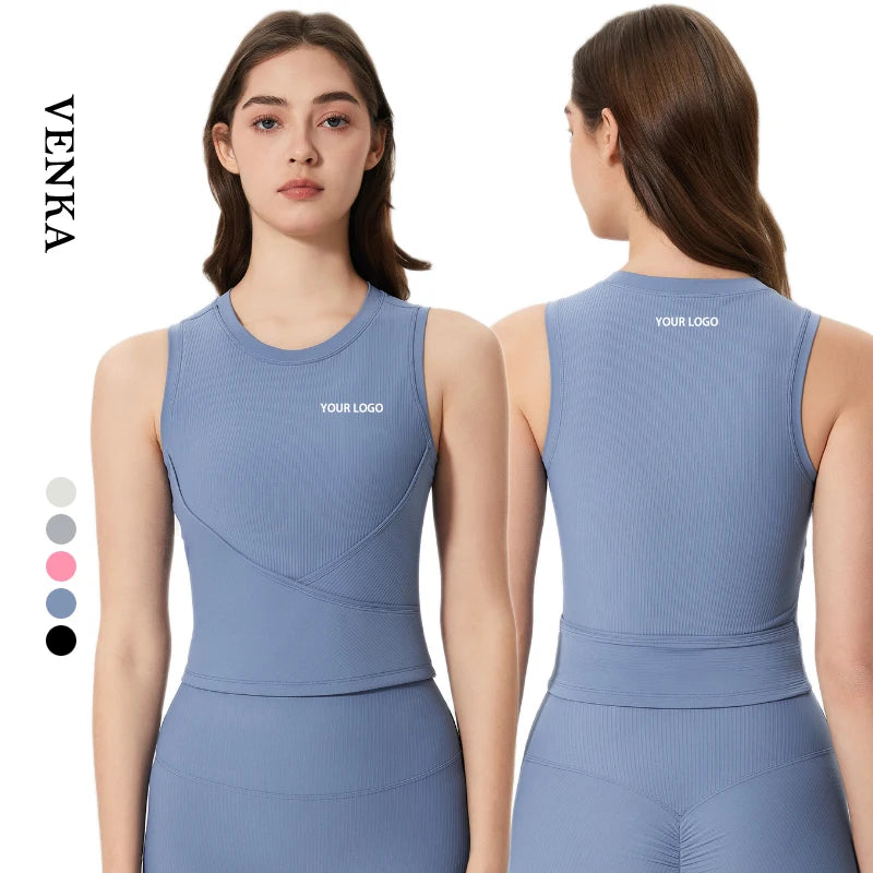 New Arrival Women Ribbing Sportswear Breathable Sleeveless Fitness Running Sports Vest Shirts Female Workout Yoga Tank Top