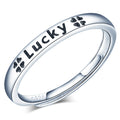 Jewelry 925 Sterling Silver Rhodium Plated Engraved Lucky Clover Ring Adjustable Opening Women's Trendy Wedding Party Accessory