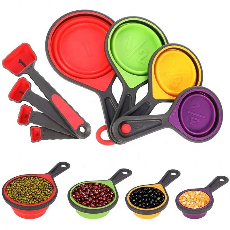 8 PCS/Set Silicone Measuring Spoon and Cup for Kitchen Collapsible Measure Cup Spoon Scale Baking in Measuring Tools