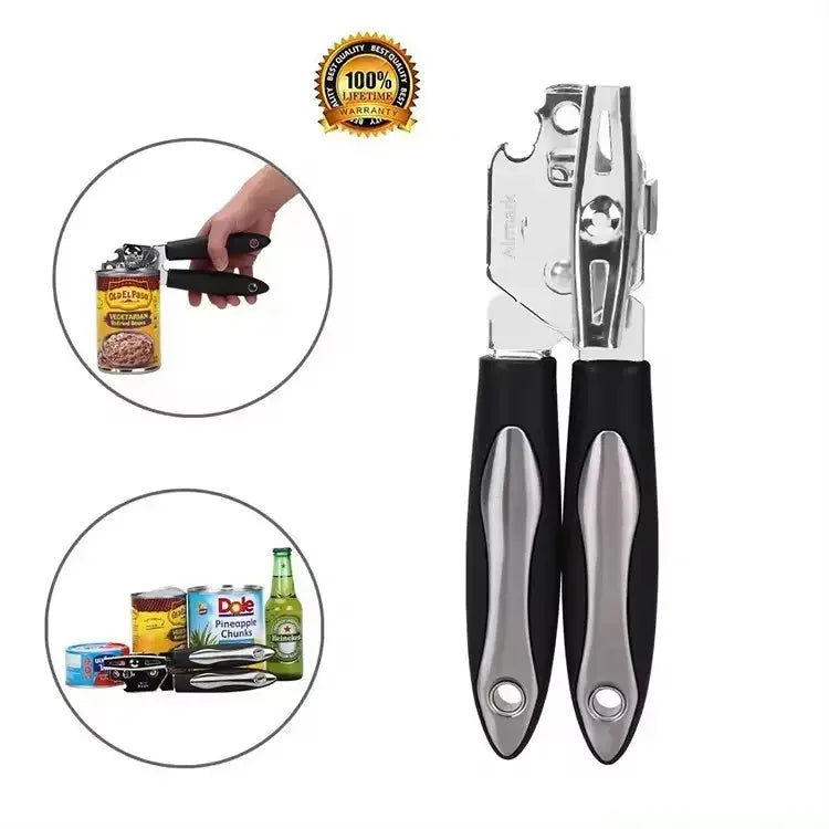 Portable Stainless Steel Manual Tin Can Opener with Non-Slip Safety Grip Non-Magnetic