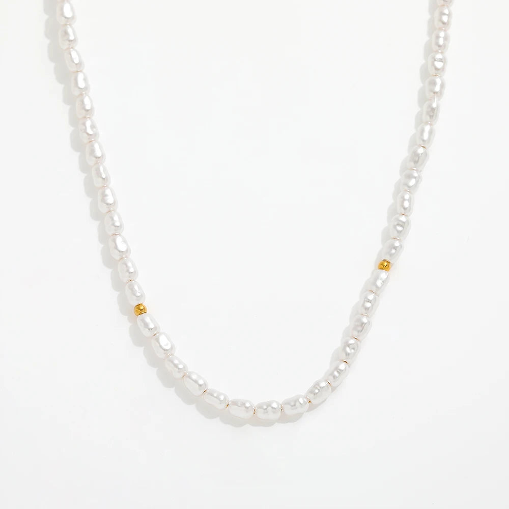 Fenny 18K Gold Plated Elegant Sweety Grain Shape Pearl Necklace Trend for Women Stainless Steel Jewelry Wholesale
