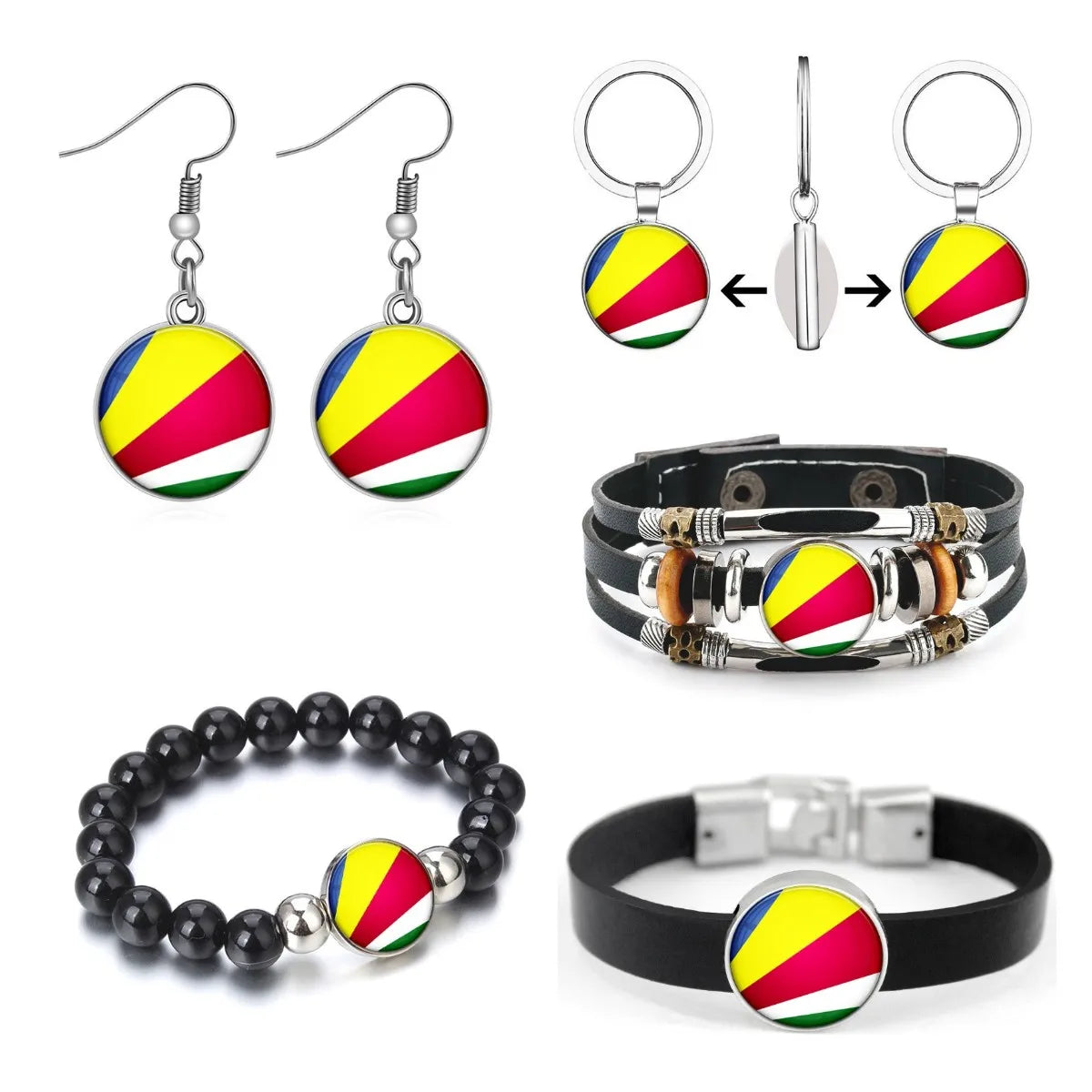 70 Models Seychelles Flag Map Jewelry Tie Clip Lapel Pin Ring Brooch Cuff Link Necklace Bracelet Earrings Key Chain Jewelry Set