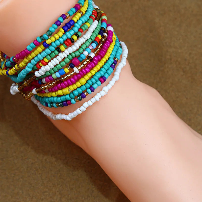 Handmade Beaded Anklets Bracelets for Women Egirls Beach Boho Colorful Beads Ankle Bracelets Elastic Foot and Hand Chain Jewelry