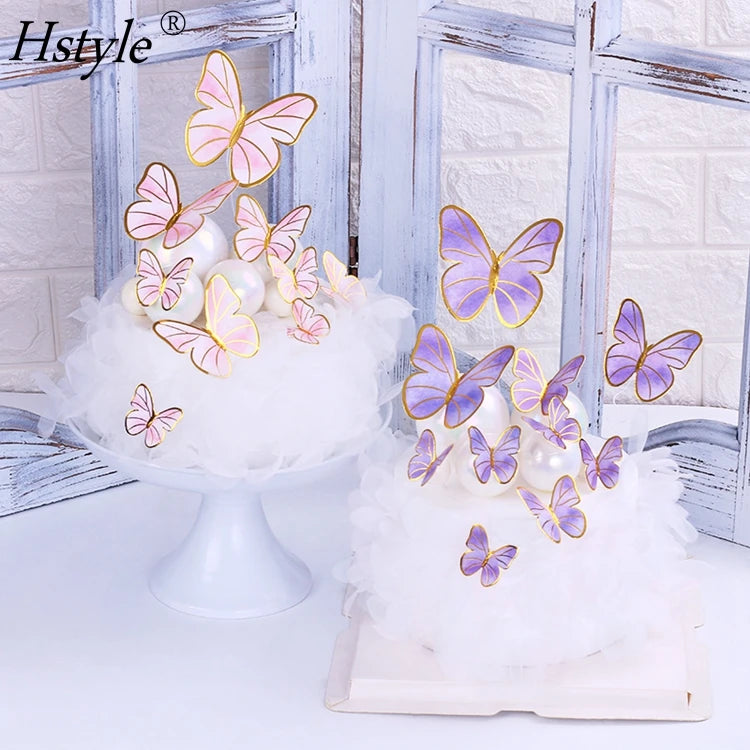10pcs/pack Pink Golden Butterfly Birthday Cake Toppers Kids Happy Birthday Cake Topper Baby Shower Wedding Cake Decoration PQ868