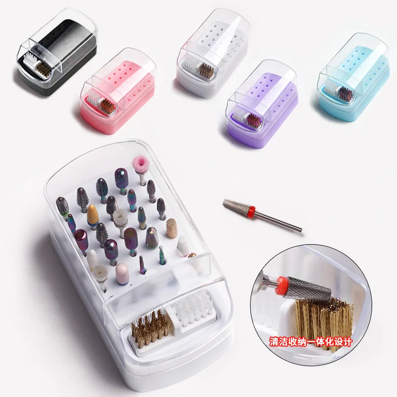 30 Holes Nail Art Drill Storage Box Grinding Polish Head Bit Holder Display Nail Drill Bits Organizer Nail Stand Manicure