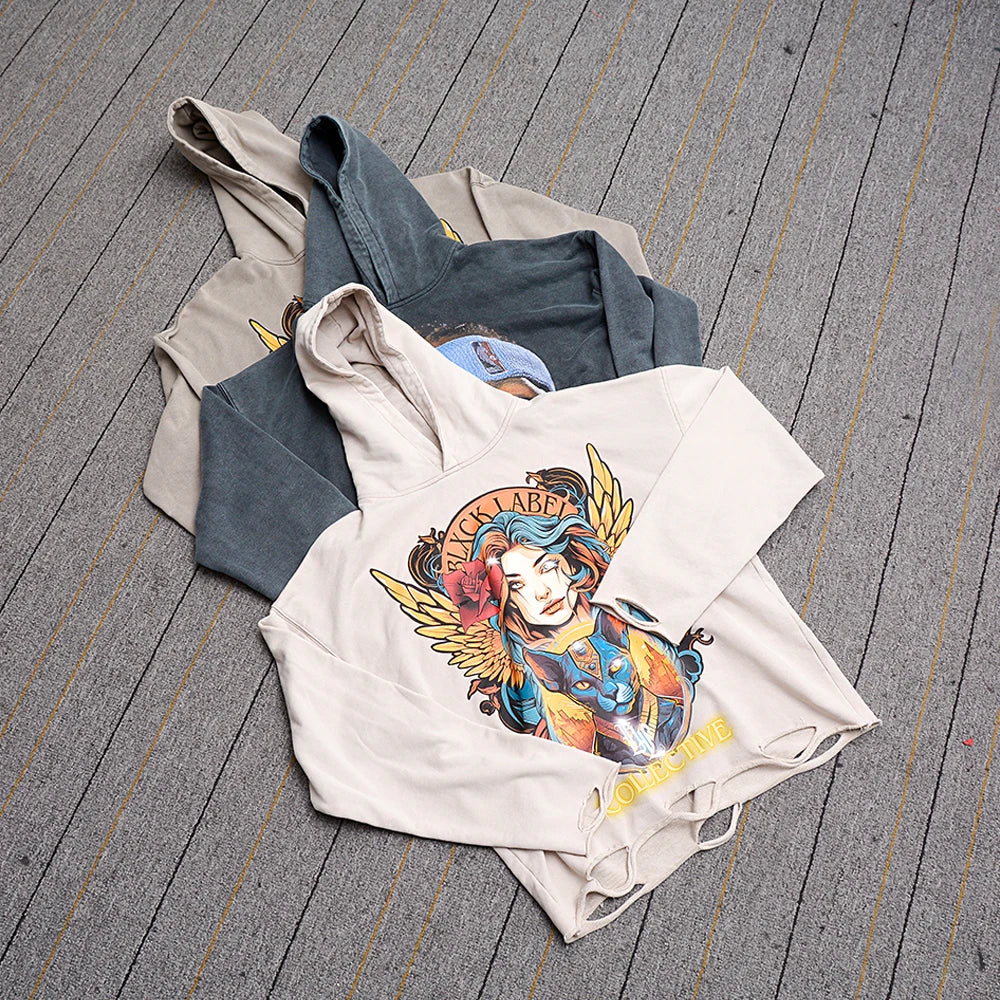 Custom Men Hoodies No String Oversized Pullover French Terry Cotton Acid Wash Cut Edgs Raw Hem Hoodies Men