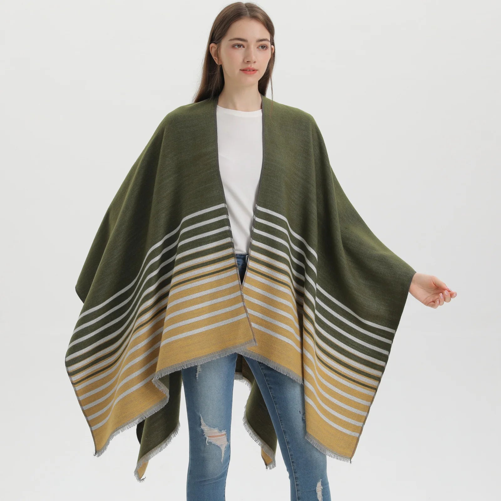 New Arrival Thicken Acrylic Ponchos Shawls for Women Capes Cardigan Open Front Sweater Cashmere Nepal Blanket Ponchos Winter