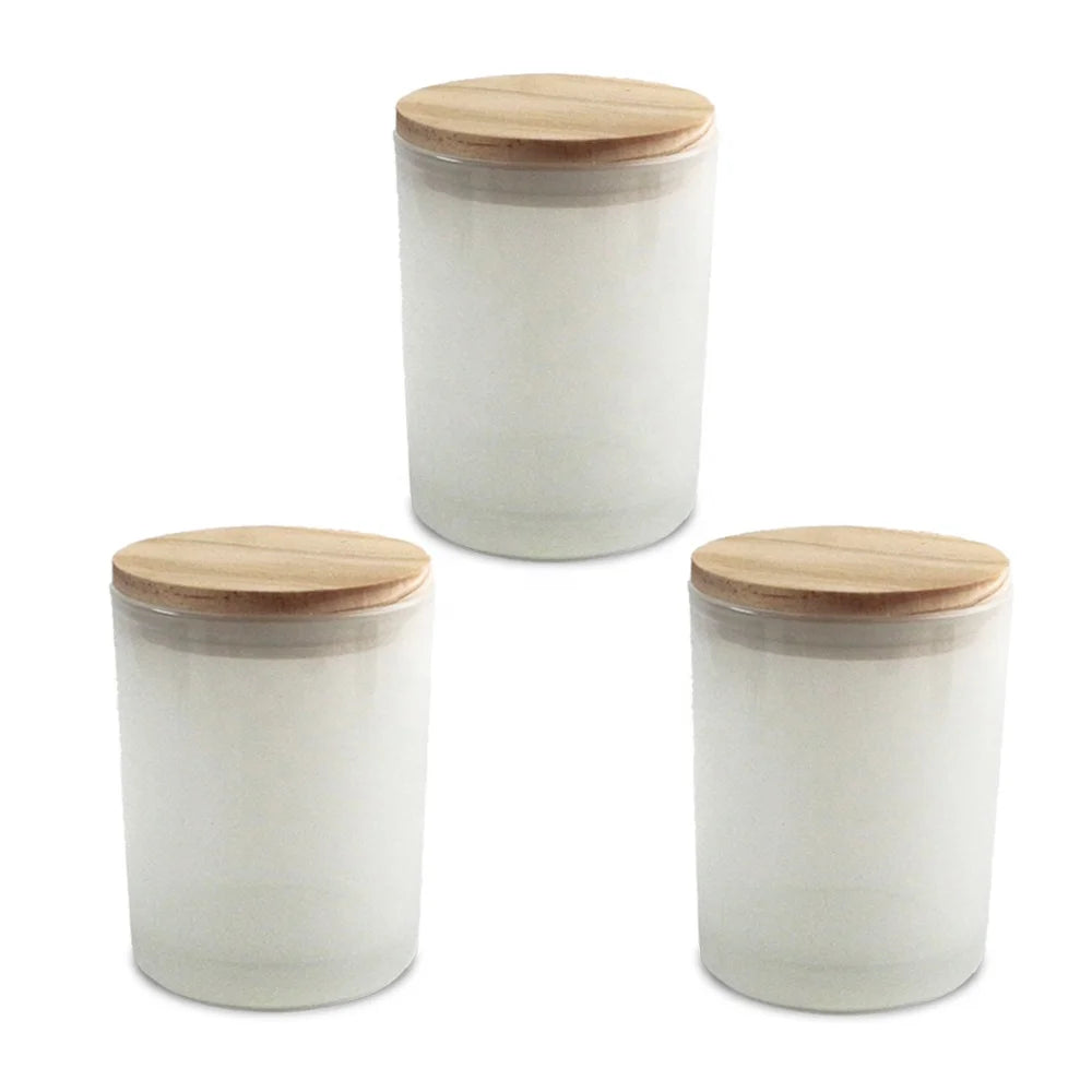 FENGJUN in Bulk Tumbler Candle Jars Frosted White Matte Christmas Decor Glass Jar Frosted with Ribbon Scented Candle Jar Lids