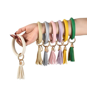 Tassel Leopard Snakeskin Leather Bangle Key Rings Keychains Bracelets Wristlet Keychain Bangle Bulk Wristlet Bangle Keychain