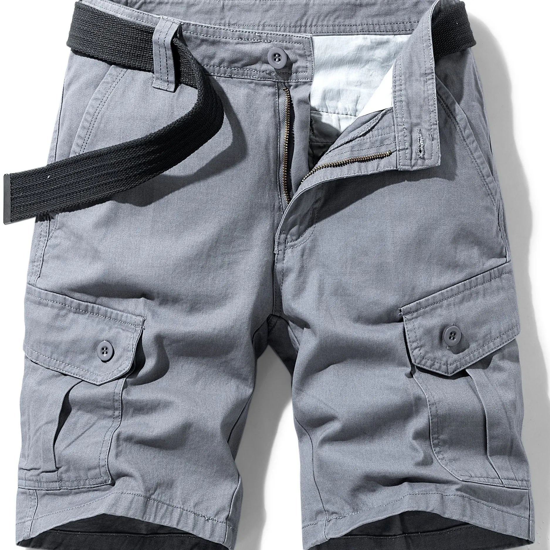 MS017 Men's Casual 100% Cotton Woven Solid Multi-Pocket Cargo Shorts Quick Dry Breathable for Outdoor Hiking