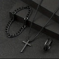 2025 Vintage Women's Men's Jewelry Gift Set Gold Seaside Vacation Party Bracelet Metal Cross Pendant Necklace Black Cable Chain
