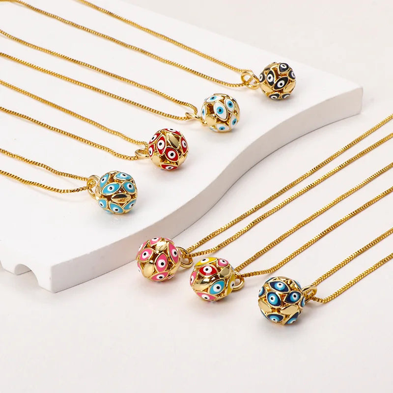 Personalized Colorful Oil Dripping Evil Eye Creative Ball Pendant Copper Plated With Real Gold Fashionable Versatile Necklace