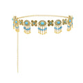 New Gold Plated Ethnic Style Women's Waist Chain Rhinestone Imitation Blue Turquoise Butterfly Flower Ball Tassels Alloy Belt