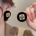 Stylish Simple Earrings Pearl Cross Flocking Button Stud Earings Jewelry Women