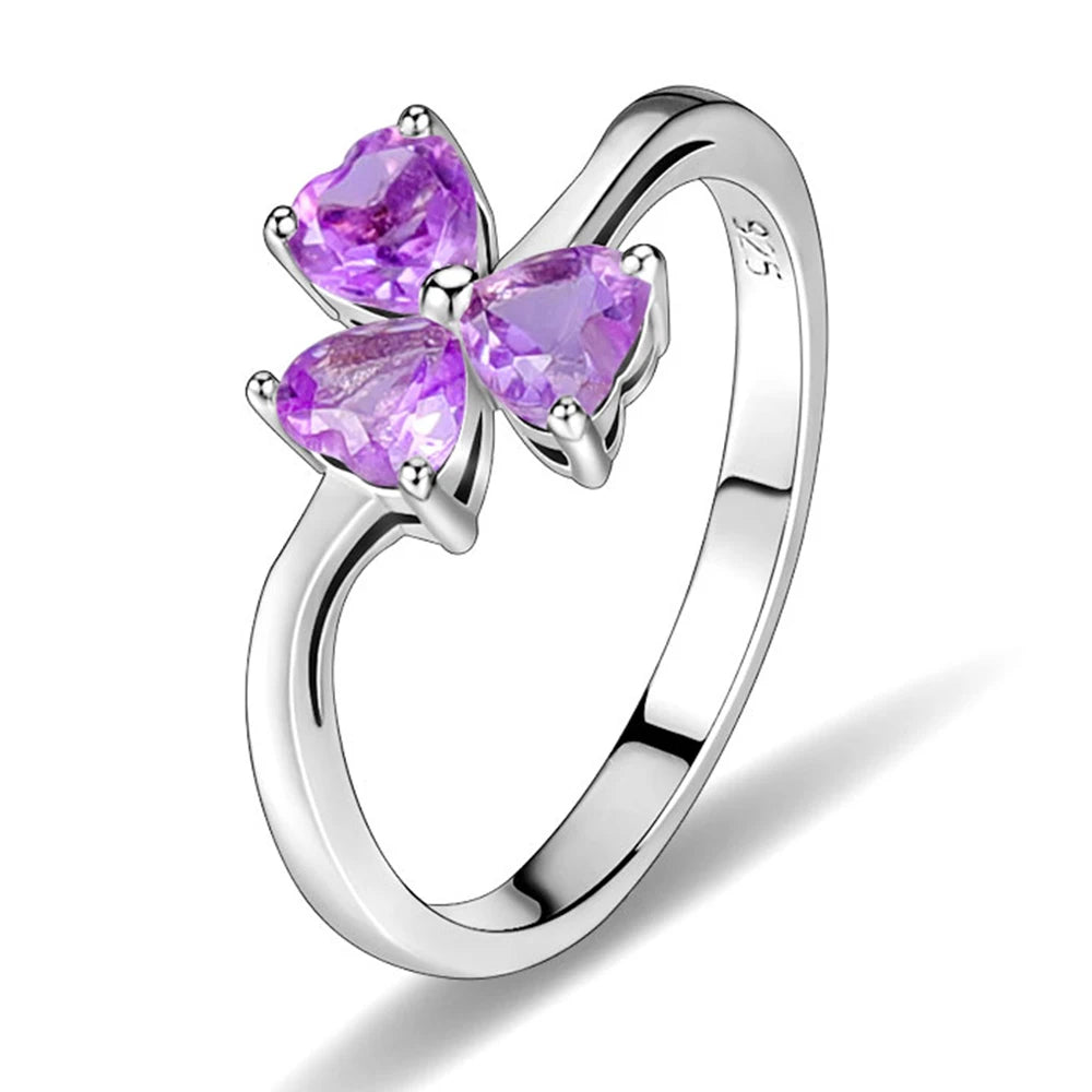 A380 Guaranteed Quality Jewelry Wholesale Heart Cut 4x4mm Amethyst 925 Sterling Silver Natural Gemstone Multi Stone Ring