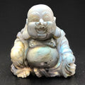 Huiying Natural labradourite hand carved crafts natural stone sitting happy buddha head statues crystal sitting happy buddha