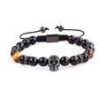 Natural Stone Black Agate Tiger Eye CZ Pave Skull Beaded Custom Logo Macrame Bracelet Men JBS10834