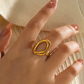 Minimalist 18K Gold PVD Plated Stainless Steel Hollow Irregular Geometric Oval Open Ring for Women