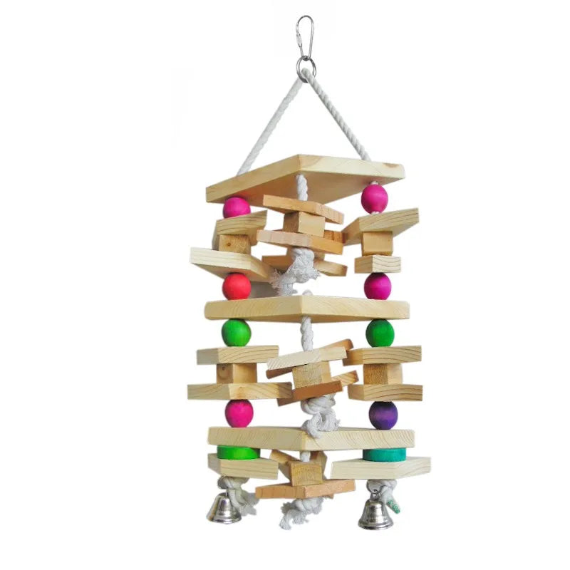 Eco-Friendly Non-Toxic Wooden Bird Toy with Colorful Rope Swing Safe for Chewing Parrot Interactive & Movement Toy