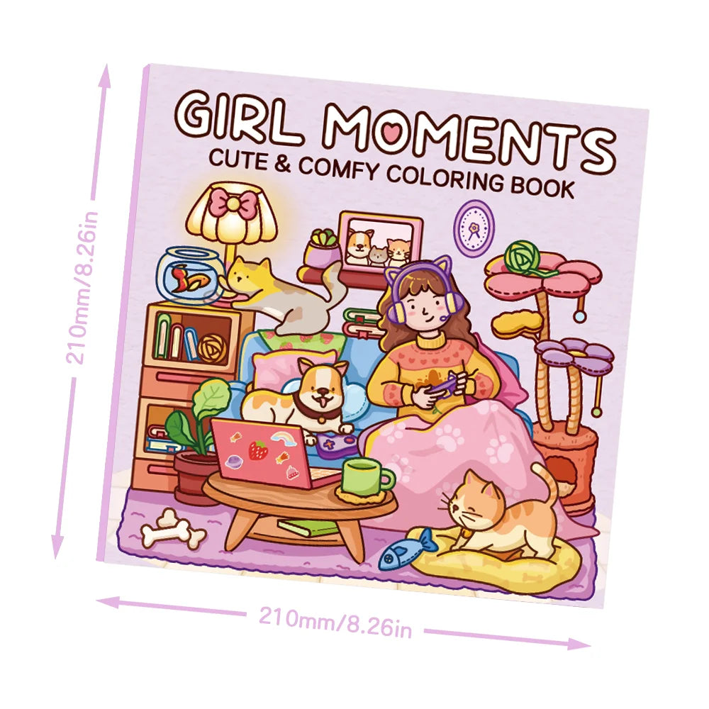 Girl Moments Coloring Book for Kids Adults and Teens Featuring Cute Cozy Daily Activities for Relaxation Cozy Spaces Coloring