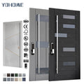Italian Latest Design Entrance Door Exterior Secure Front Pivot Door Modern Entry Black Aluminum Entrance Doors witn Glass Panel