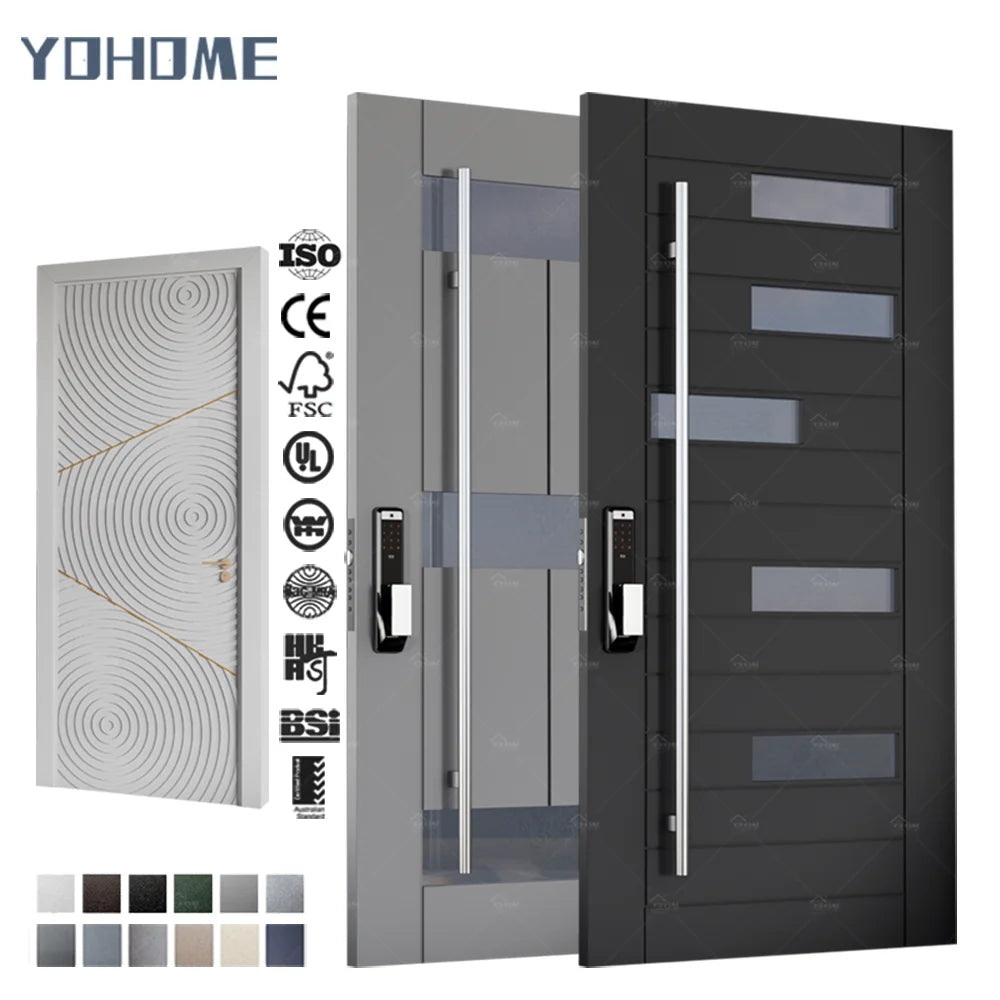 Italian Latest Design Entrance Door Exterior Secure Front Pivot Door Modern Entry Black Aluminum Entrance Doors witn Glass Panel