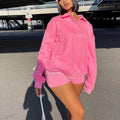 Custom logo Sweat Suit Streetwear Pink Two Piece Short Set Causal Tracksuit 2 Piece Hoodie and Short Set Women