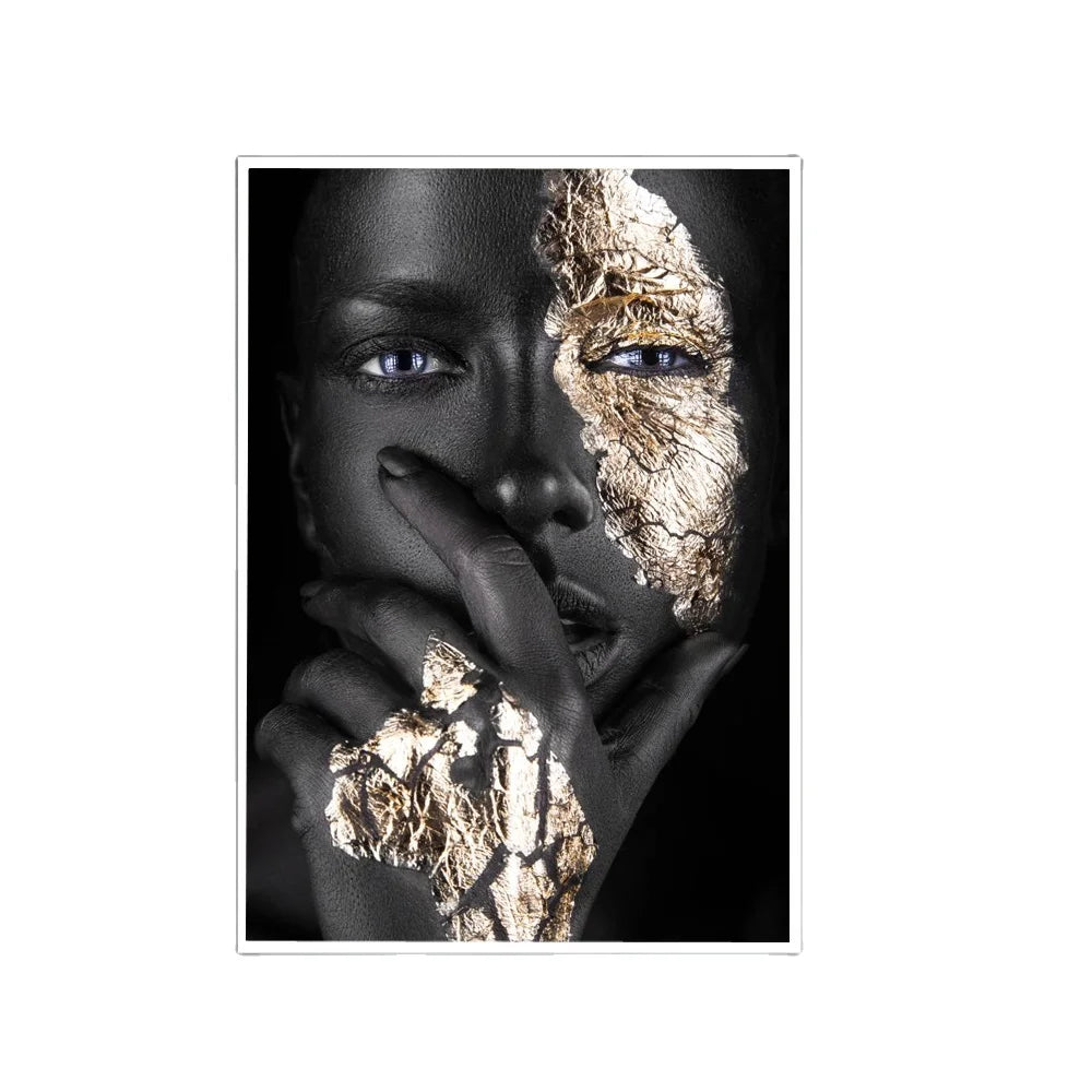 Hongya African Art Black and Gold Woman Painting on Canvas Posters Scandinavian Wall Art Picture for Living Room Custom