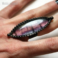 RM43262 Large Rainbow Fluorite Crystal Ring Large Fluorite Marquise Adjustable Ring Witch Wicca Goth Finger Ring