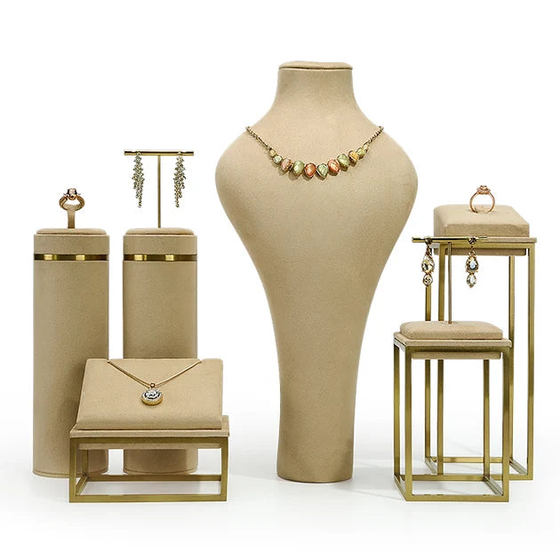 WYP Microfiber&Metal Jewelry Display Stand for Luxury Jewelry Display Props Custom Jewelry Stand Display Set