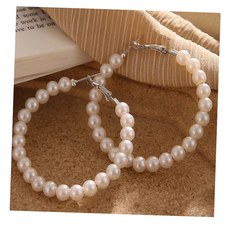 VKME Fashion Big Hoop Pearl Earrings for Women Jewelry