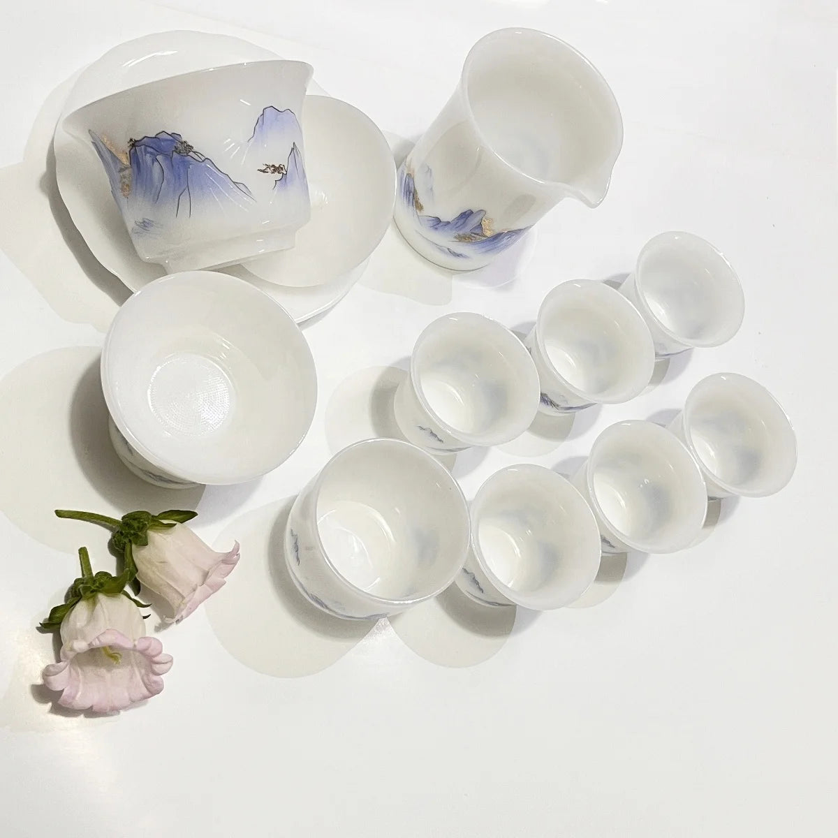3AAA Class ICE-GLASS STYLE Chinese Modern Ceramic Tea Set Porcelain Gaiwan and Tea Cup Sets