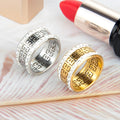 Vintage Diamond Gold-Plated Stainless Steel Gemstone Bezel Setting Ring Hollow-out Square Texture Men's Women's Wedding