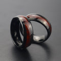 POYA 8mm Domed Band Mens Black Tungsten Sandalwood Inlay Vintage Wedding Ring for Men