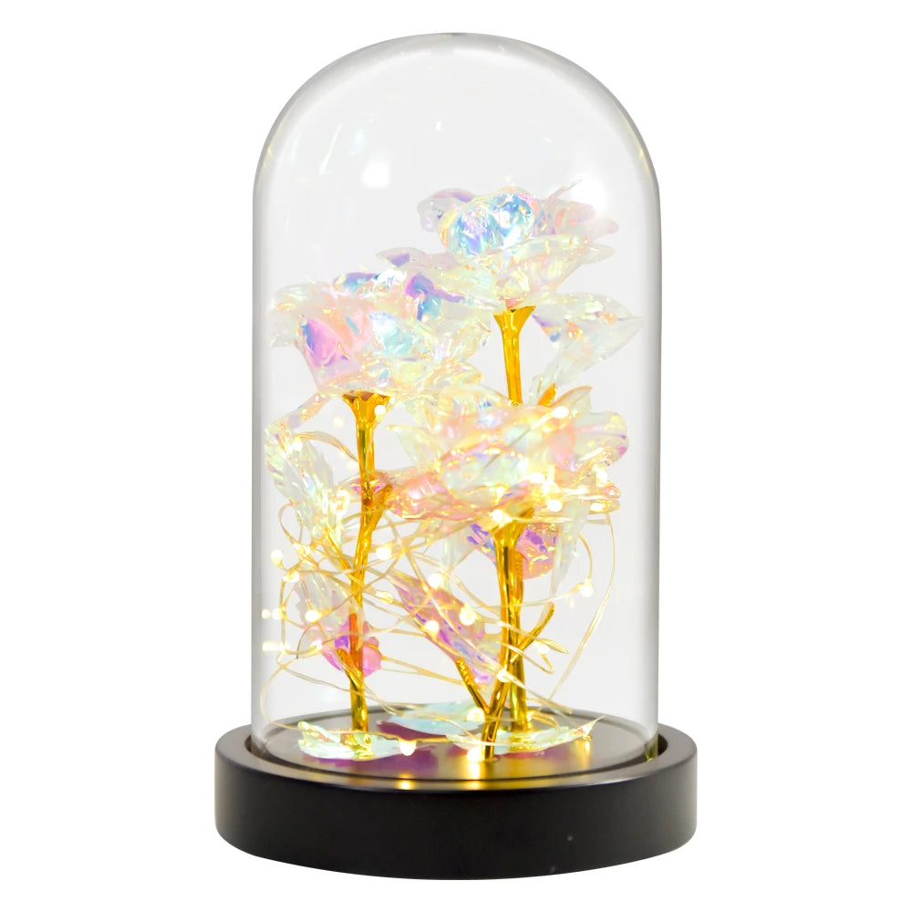 Christmas Valentines Day Gifts Led Light String Colorful 24k Gold Foil Rose Artificial Flowers Mom Galaxy Rose Decor for Woman