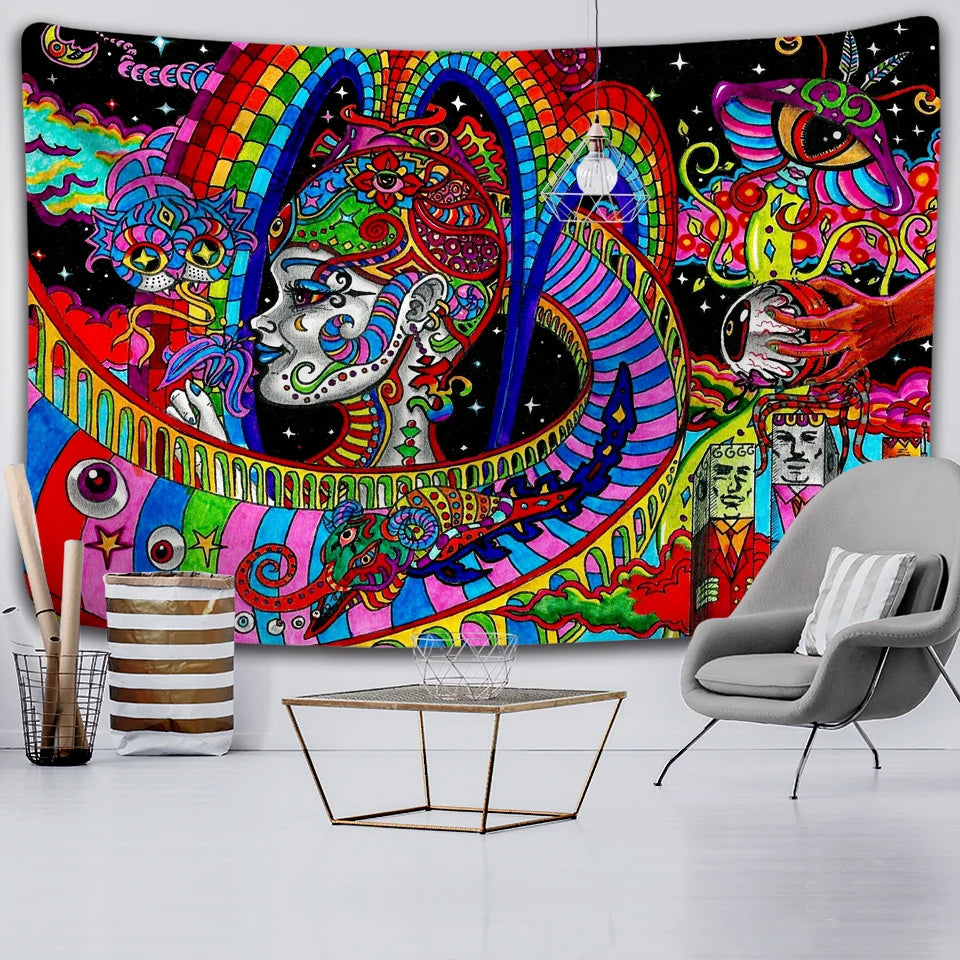 Custom Woven Night Glowing Alien Cool Aesthetic Wall Hanging Monsters Skeletons Psychedelic Hippie Tapestry for Bedroom Dorm