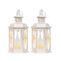 Set of 2 Decorative White Metal Wedding Candle Lanterns Vintage Moroccan Style Hanging Lantern Candle Holder