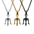 Streetwear PVD Gold 18mm Trident Pendant Necklace for Men Stainless Steel Greek Jewelry Roman God Neptune Trident Necklace