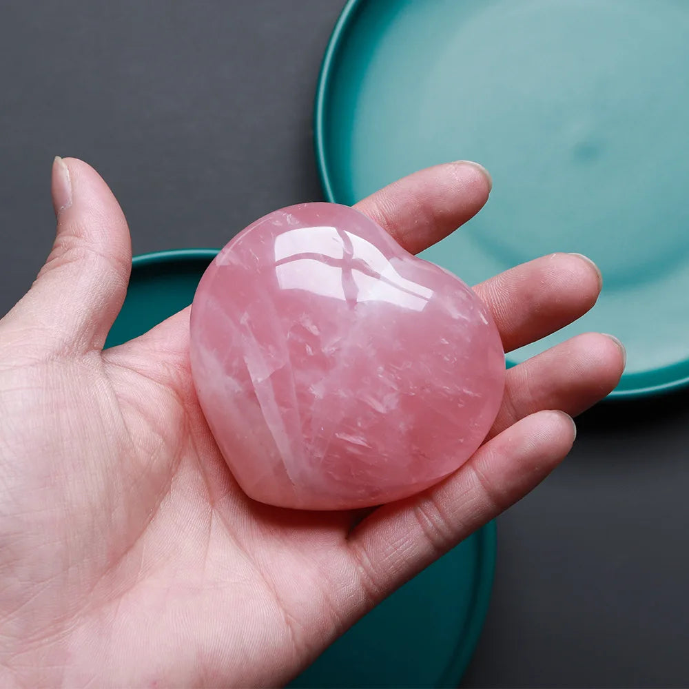 Stone Quartz Carved Palm Puffy Heart Love Shaped Chakra Reiki Energy Balancing Crystal Natural Rose Home Decoration PP Bags