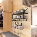 Black Iron and Stainless Steel Kitchen Wall Mounted Pot Rack Metal Hanging Storage Rack